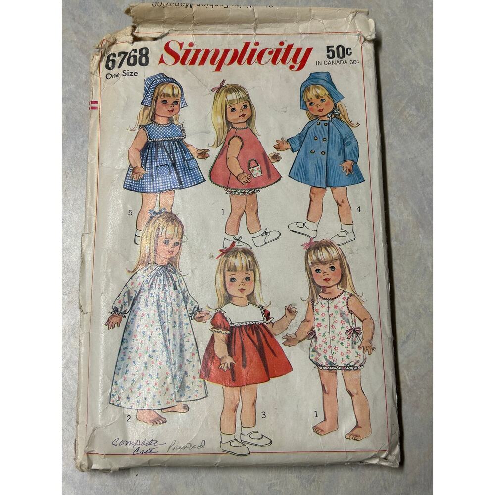 Vintage 1966 Simplicity Pattern #6768 Doll Wardrobe 18" Dolls‎